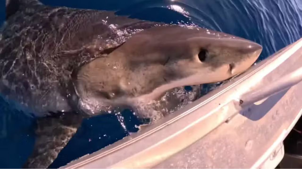 Tubarão surpreende pescadores ao morder casco de barco na Austrália; veja vídeo