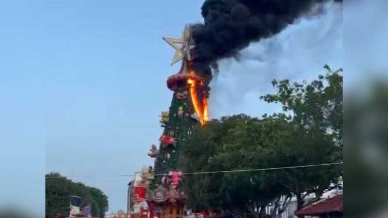 Árvore de Natal gigante pega fogo no centro de Manaus
