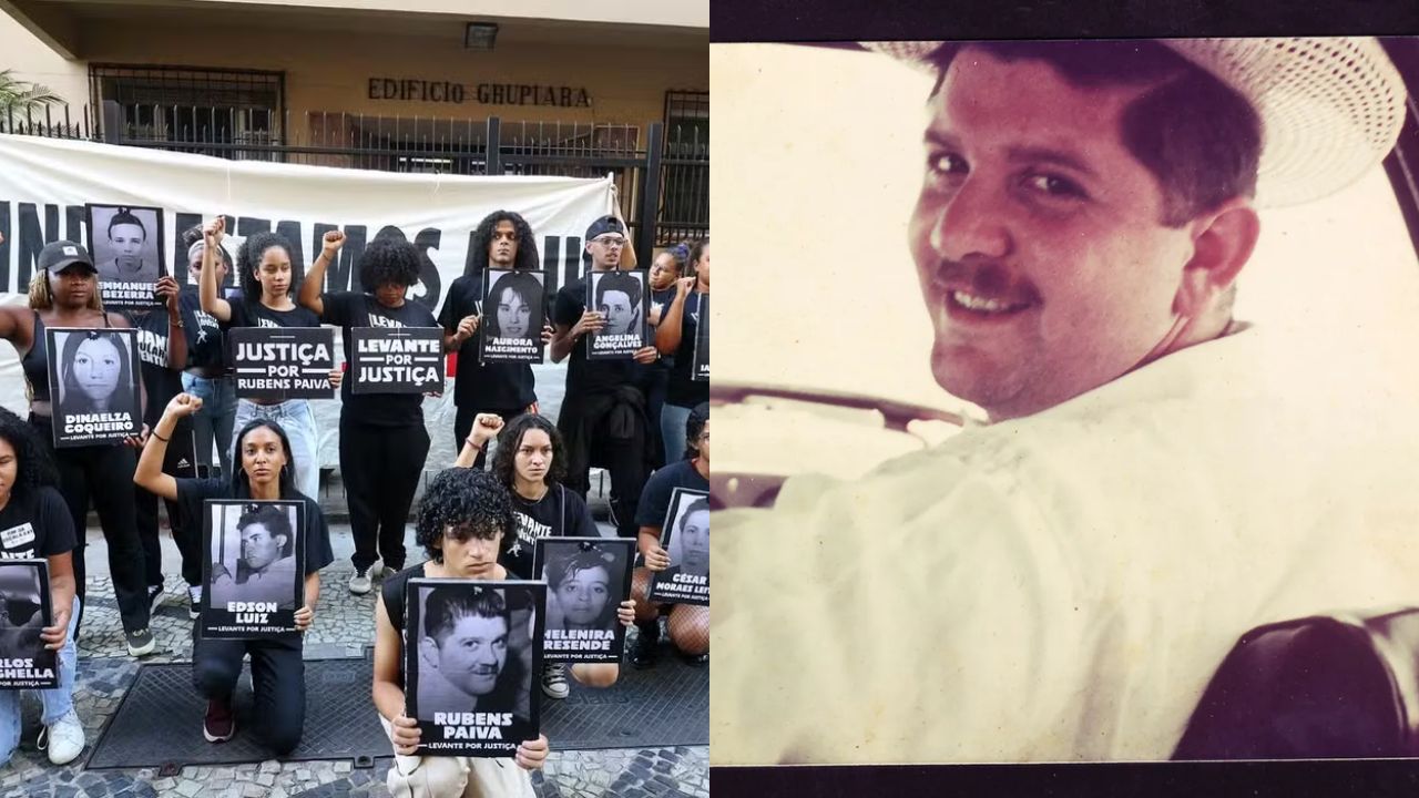 Manifestantes protestam em frente ao prédio de general acusado de torturar Rubens Paiva