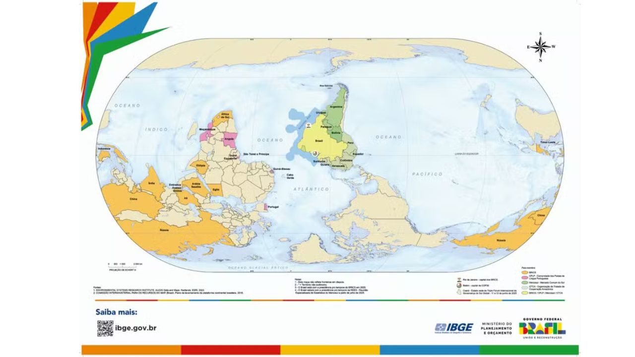 Com Brasil no centro e sul acima, IBGE lança nova versão de mapa-múndi