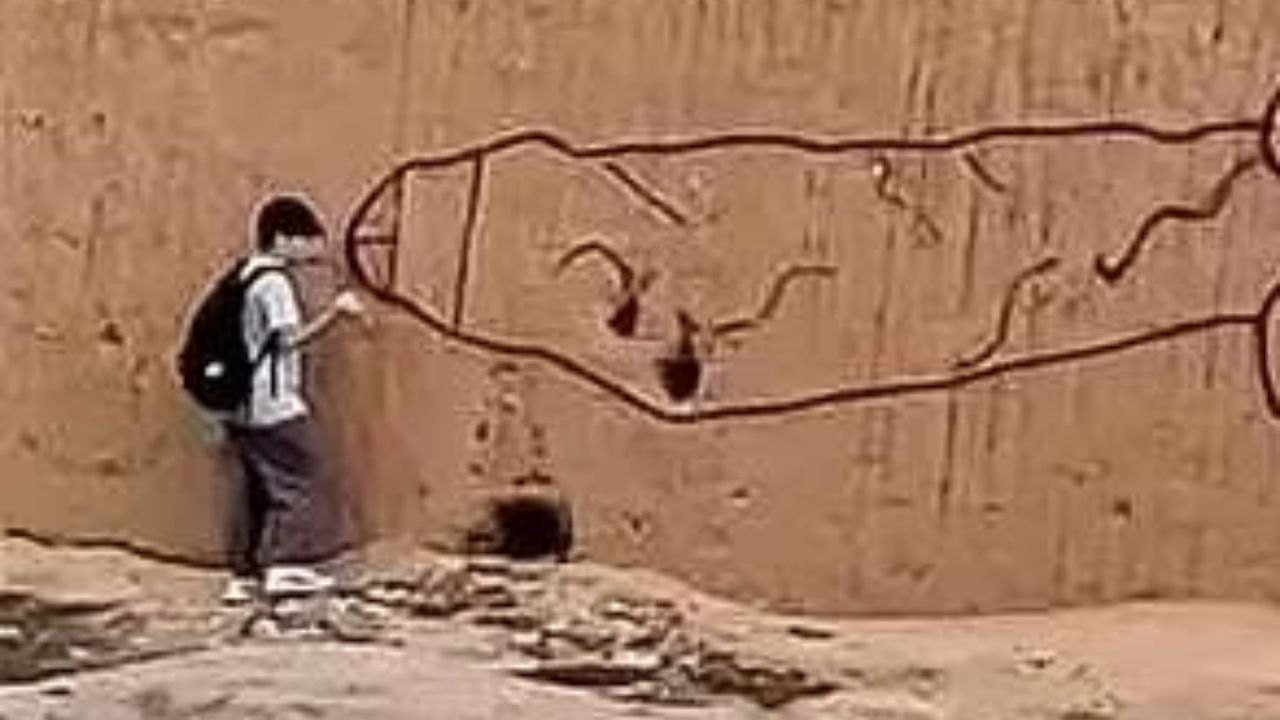 Pichador é flagrado vandalizando importante patrimônio cultural peruano