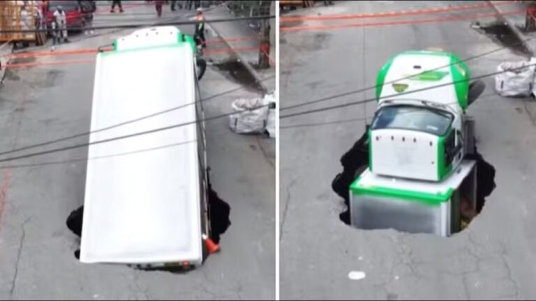 Caminhão de refrigerantes é engolido por buraco na Cidade do México