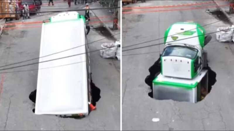 Caminhão de refrigerantes é engolido por buraco na Cidade do México