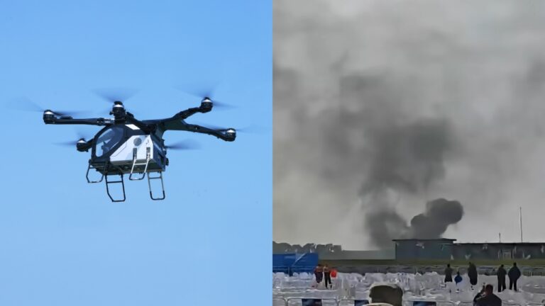 Carros voadores colidem durante ensaio e pegam fogo em evento na China