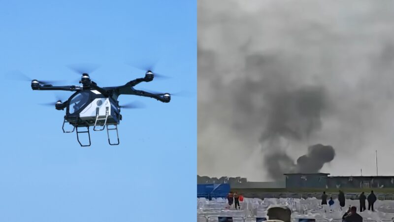 Carros voadores colidem durante ensaio e pegam fogo em evento na China