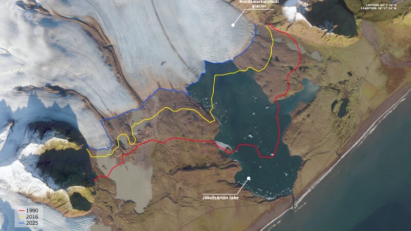 Satélites registram recuo de 6 km da geleira Breiðamerkurjökull, na Islândia