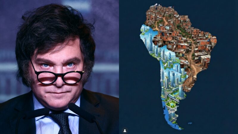 Javier Milei compartilha mapa da América do Sul que mostra Brasil como favela