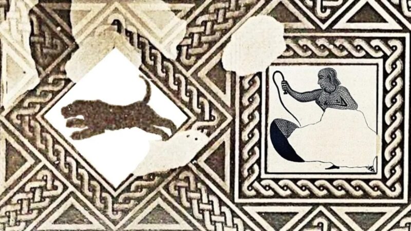 Mosaico romano revela mulher lutando contra animal em arena