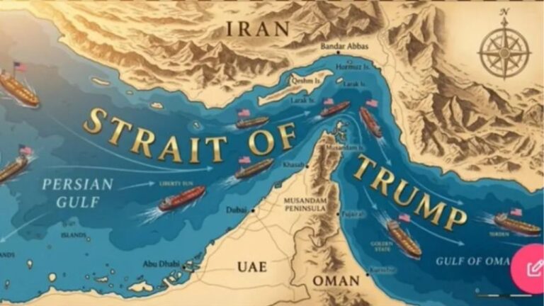 Trump compartilha imagem do Estreito de Ormuz renomeado como ‘Estreito de Trump’