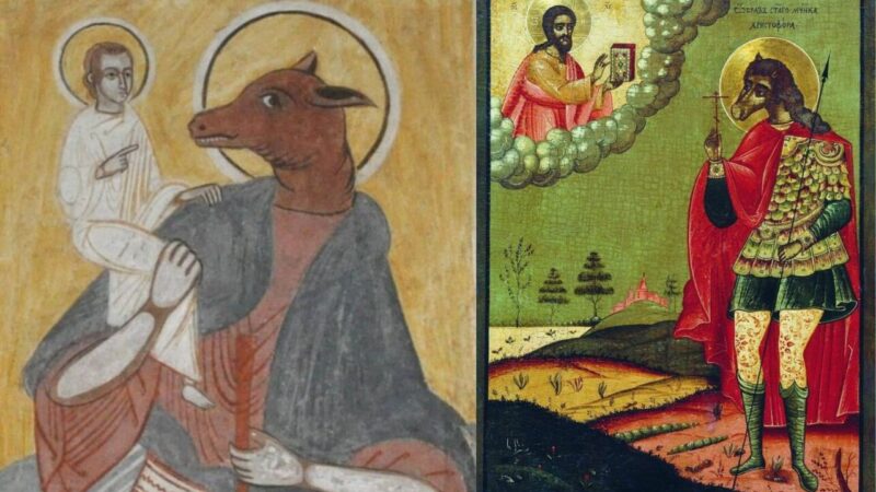 Por que, em muitas pinturas, São Cristóvão é representado com a cabeça de um cachorro?