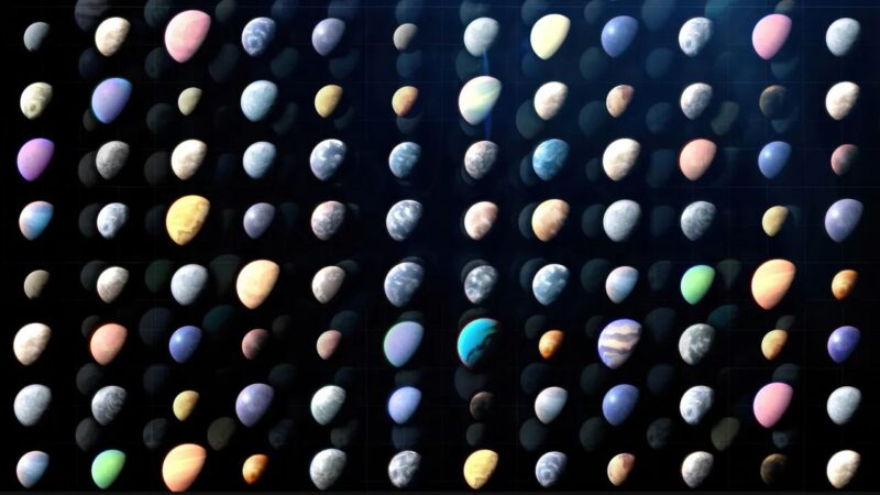Diversos exoplanetas alinhados para demonstração