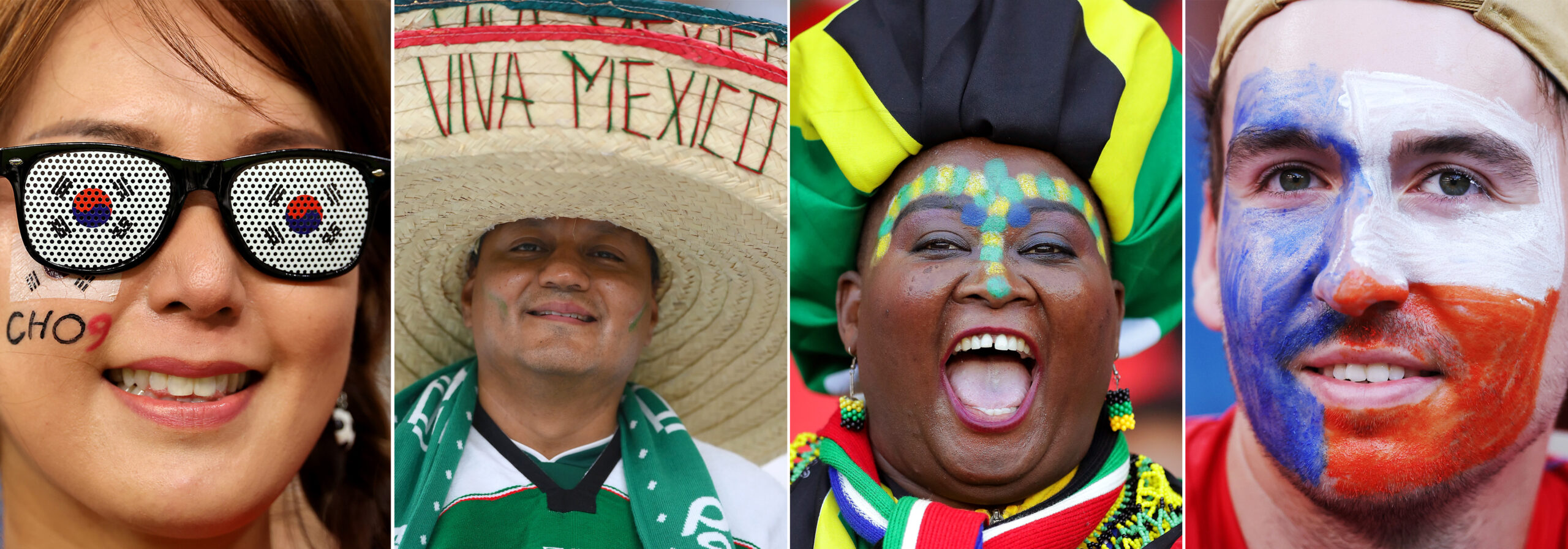 Montagem com torcedores que se destacaram nas torcidas dos times do grupo A da Copa do Mundo 2026