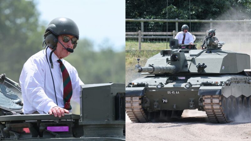 Aos 77 anos, Rei Charles aparece andando de tanque de guerra