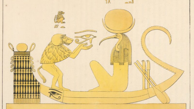 Foto de reprodução de hieróglifo com um Íbis e um Babuíno da Lua