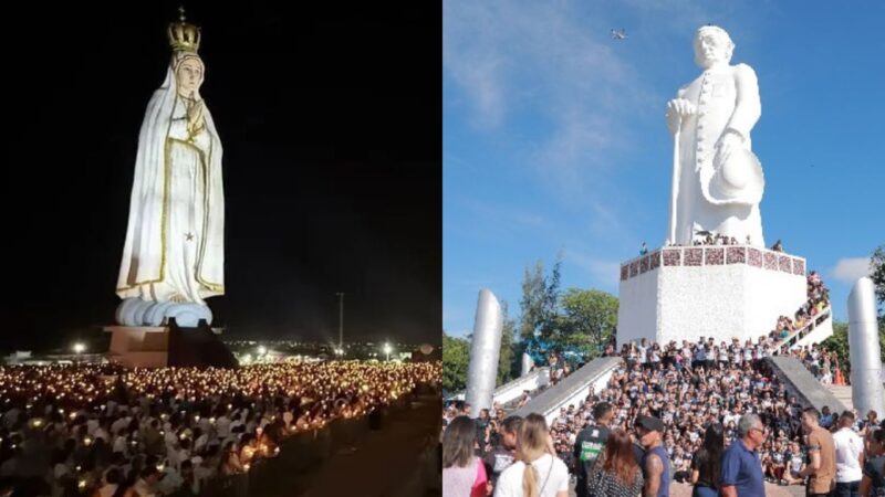 Fotos das Estátuas Nossa Senhora de Fátima e Estátua de Padre Cícero, integrantes da Rota Turística da Fé