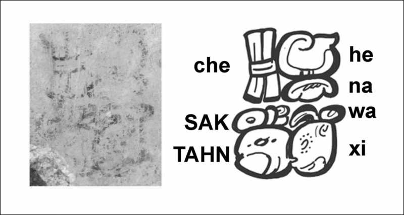 Escrito de Sak Tahn Waax em sítio arqueológico maia