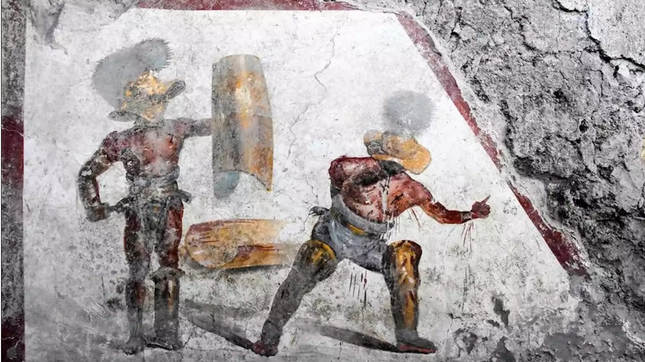 Arqueólogos encontram afresco em Pompeia representando luta entre gladiadores