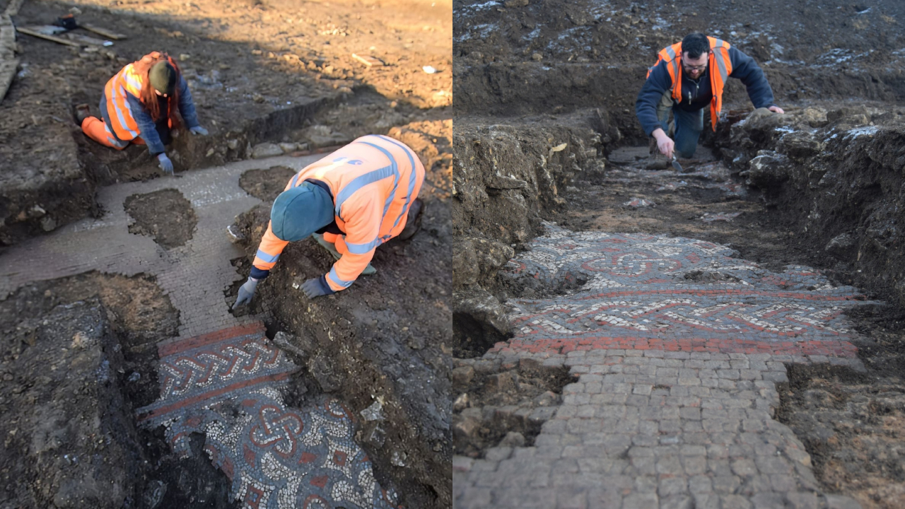 Mosaico romano é descoberto sob obras de supermercado na Inglaterra