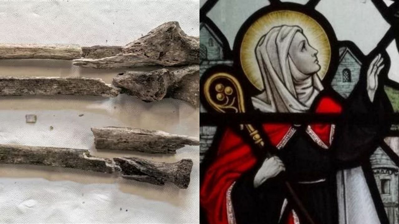 O esqueleto da princesa Eansvida, descoberto na parede de uma igreja