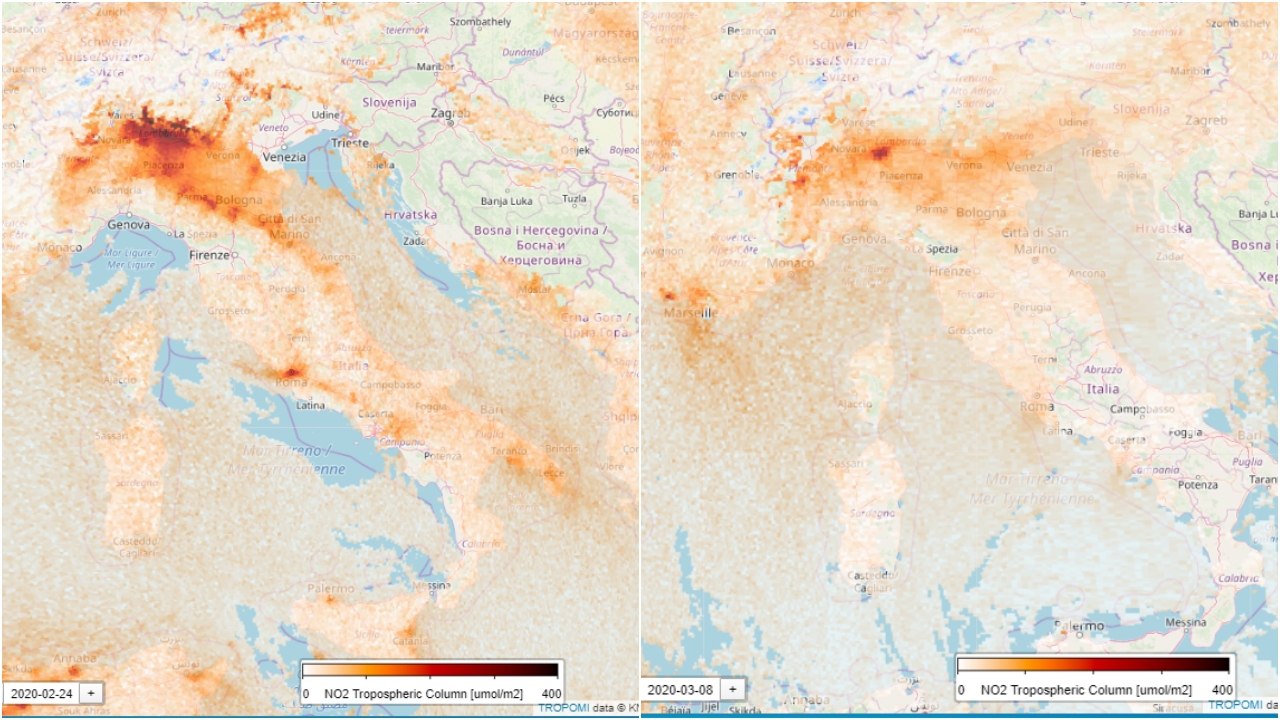 Inovador mapa mostra que poluição atmosférica na Itália diminuiu devido ao surto de coronavírus