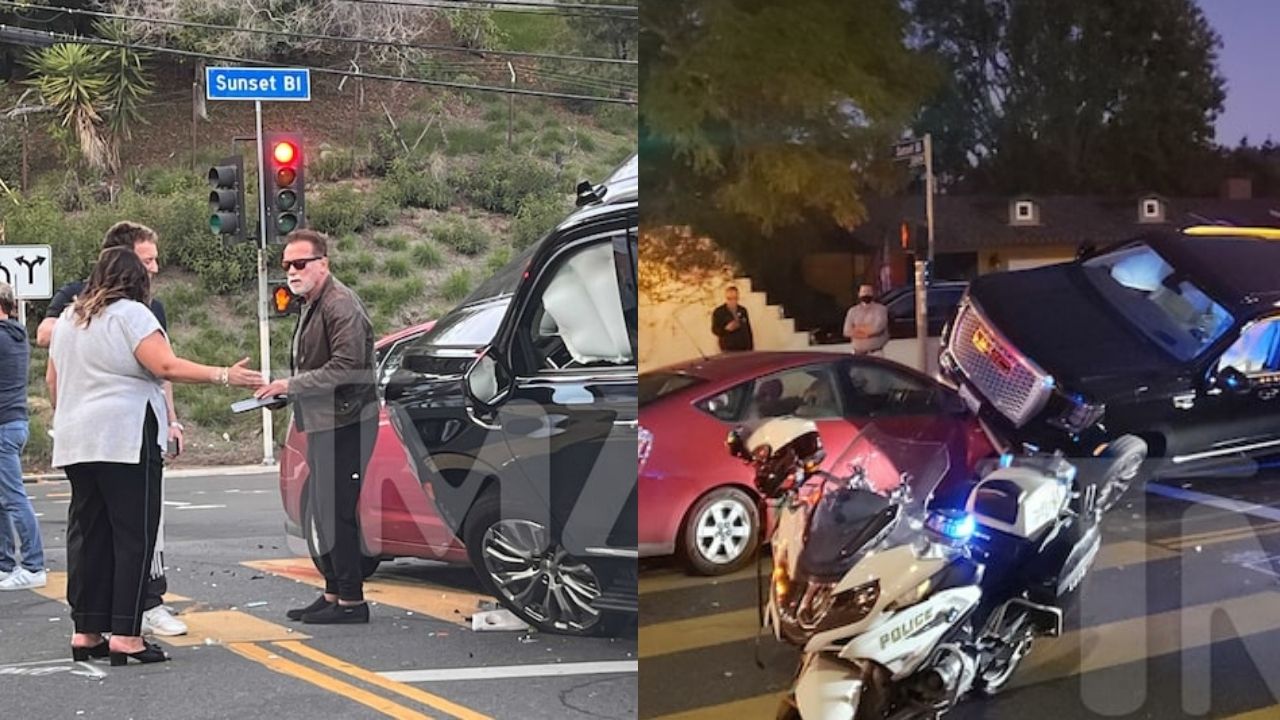SUV de Schwarzenegger esmaga carro menor; condutora está gravemente ferida