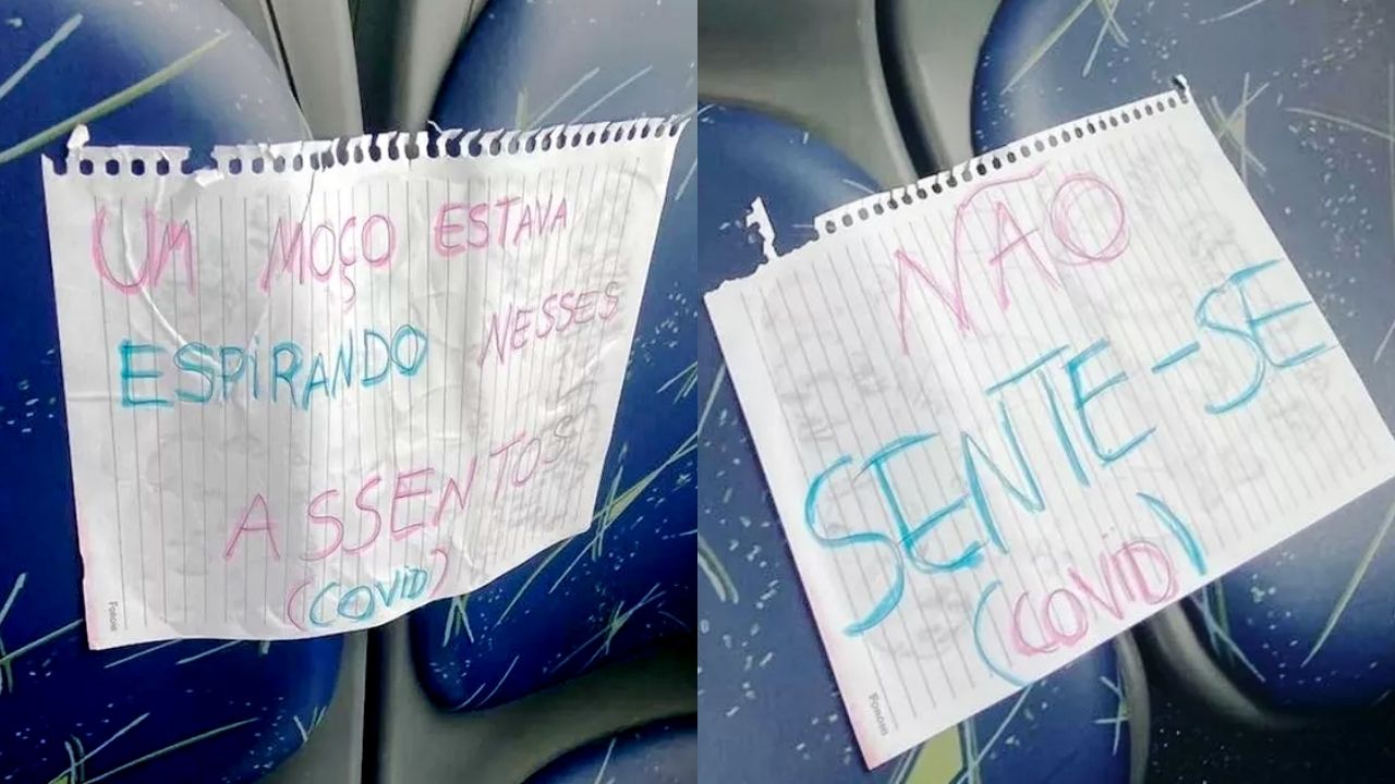 Covid: Passageiro deixa aviso de “não sente-se” após espirros em ônibus