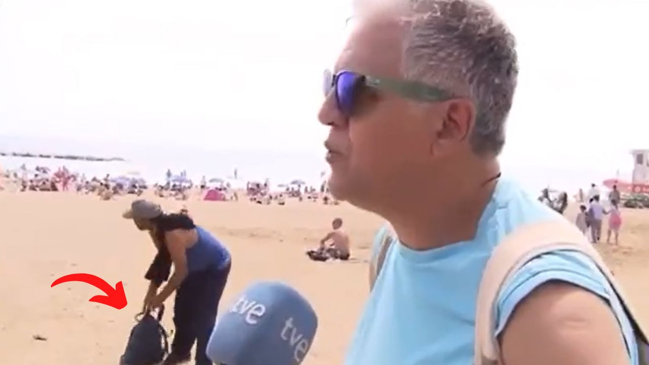 Roubo ao vivo: Mochila é furtada durante reportagem sobre praia em Barcelona