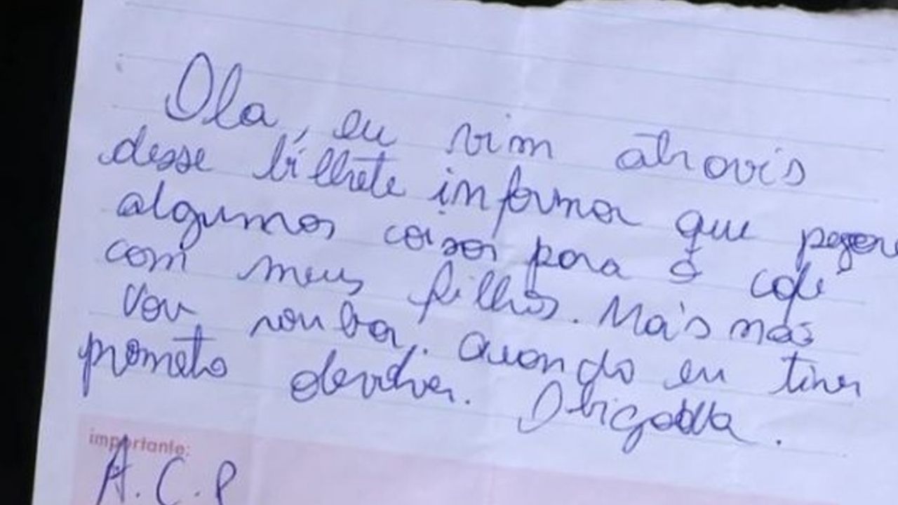 Sem dinheiro para pagar, mãe pega comida para filhos e deixa carta: ‘Quando eu tiver prometo devolver’