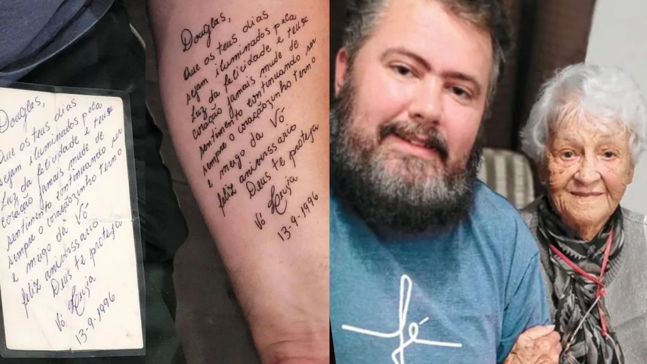 Homem emociona avó ao tatuar carta de 1996: ‘Coisa linda’