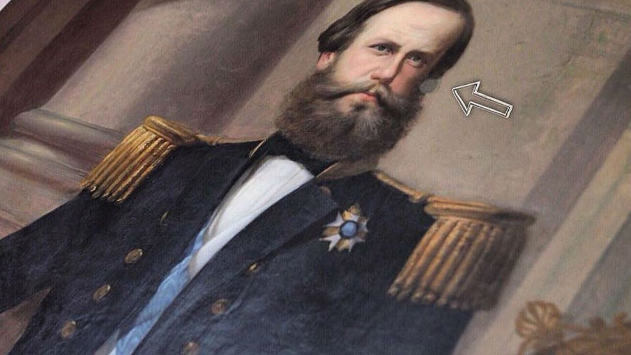 A pintura de dom Pedro II que foi alvo de um tiro após a chegada da República