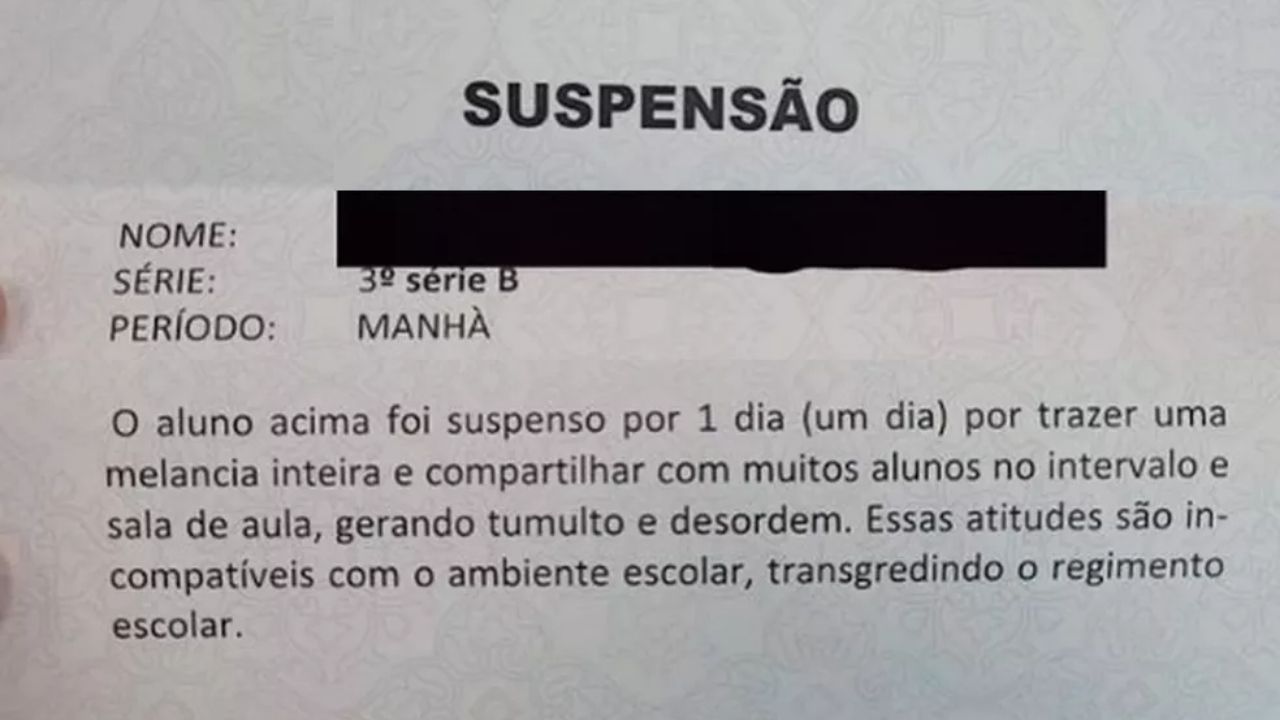 SP: Aluno leva suspensão de colégio após levar e distribuir melancia