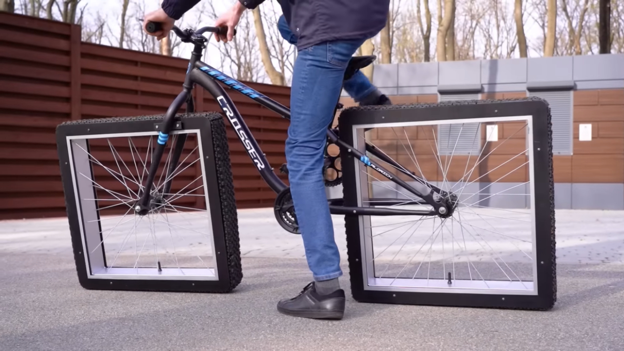 Engenheiro ucraniano desenvolve curiosa bicicleta com rodas quadradas