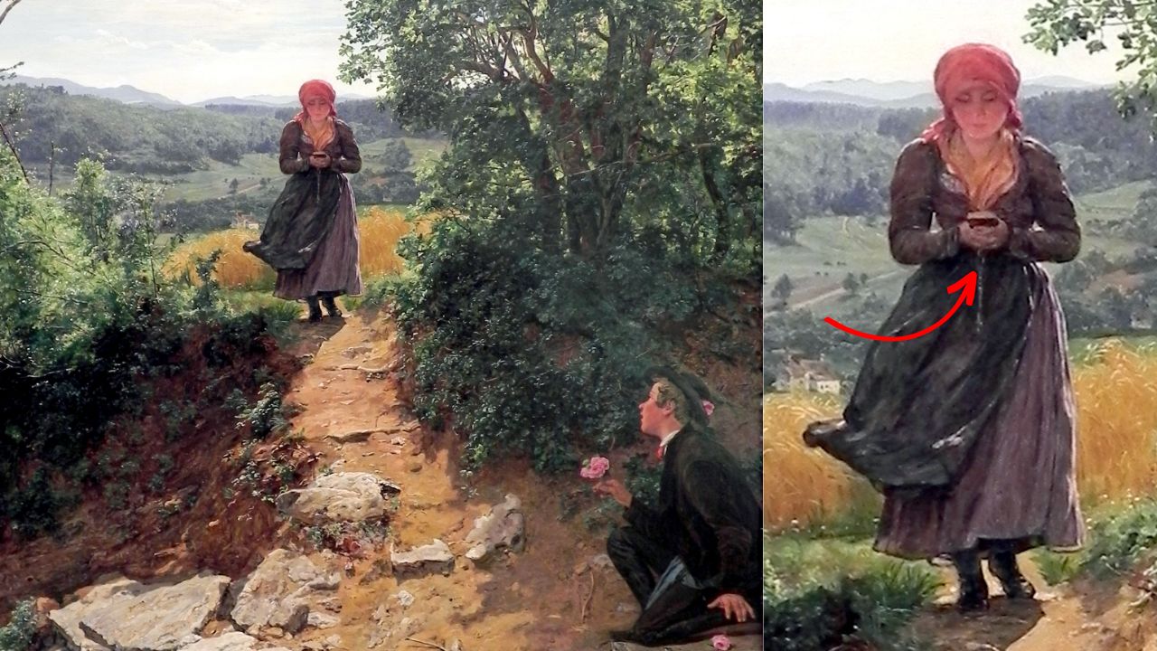 O que essa jovem segura nas mãos neste quadro de 1860?