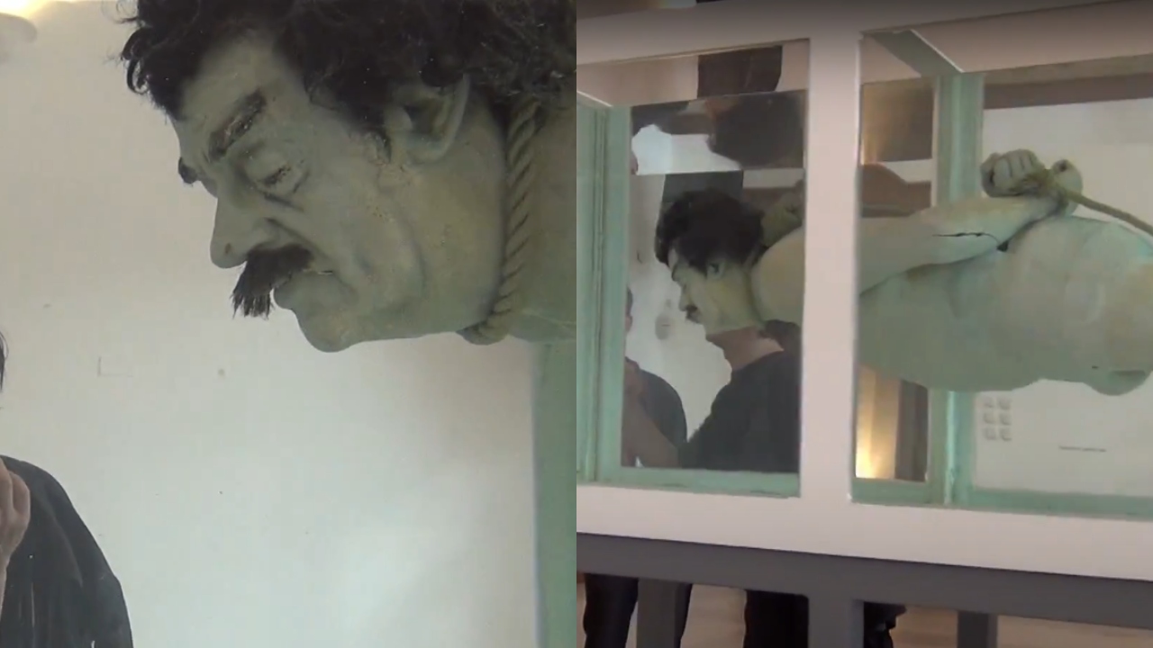 A escultura que causou polêmica ao retratar Saddam Hussein algemado e de cueca