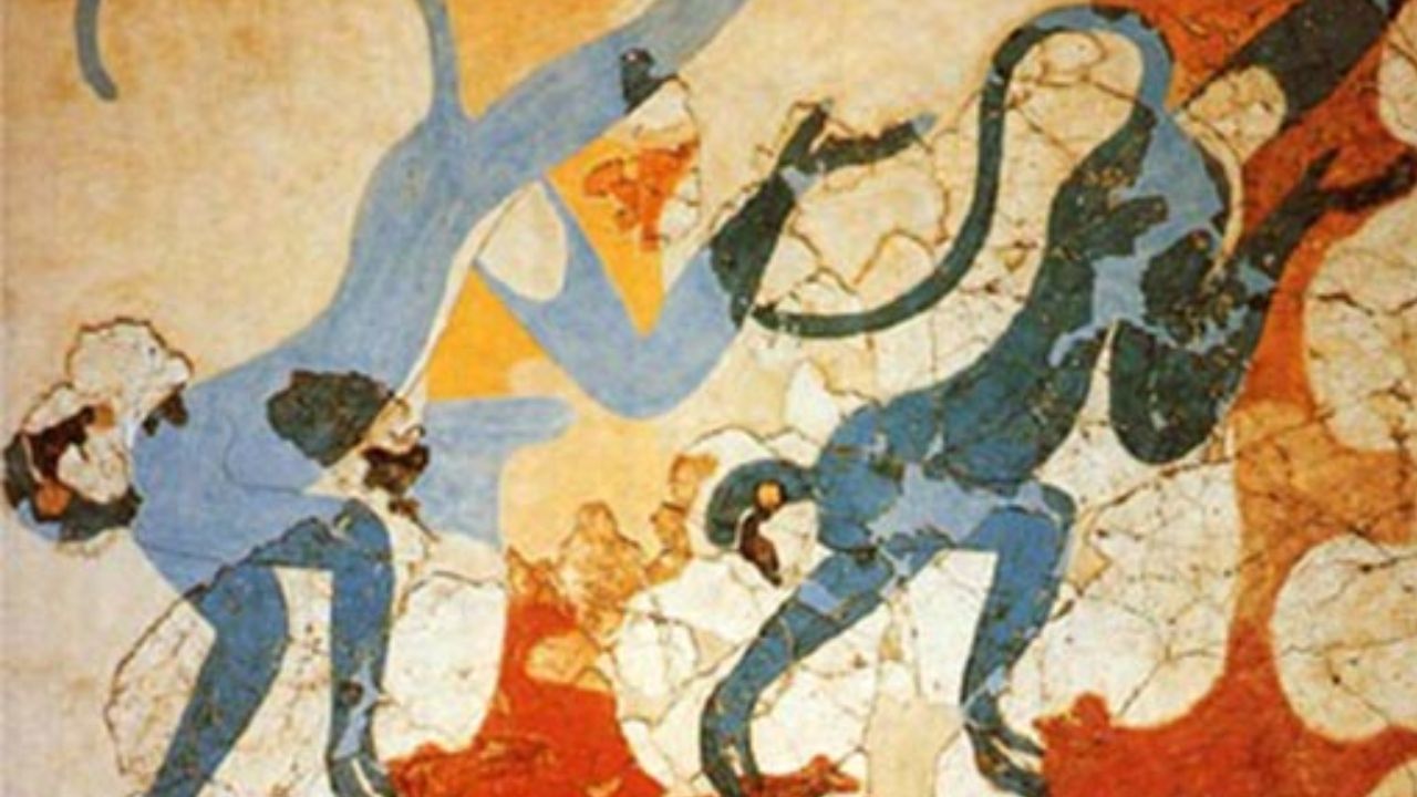 Incrível arte minoica de macacos azuis é estudada na ilha de Creta, na Grécia