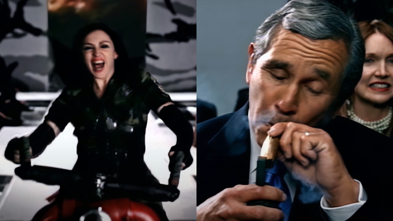 O clipe ‘engavetado’ em que Madonna lançava uma granada no sósia de Bush