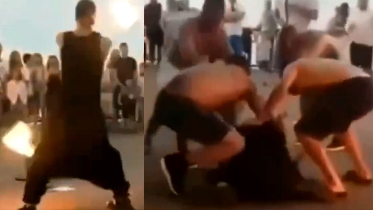 Artista se queima durante apresentação com fogo na Crimeia