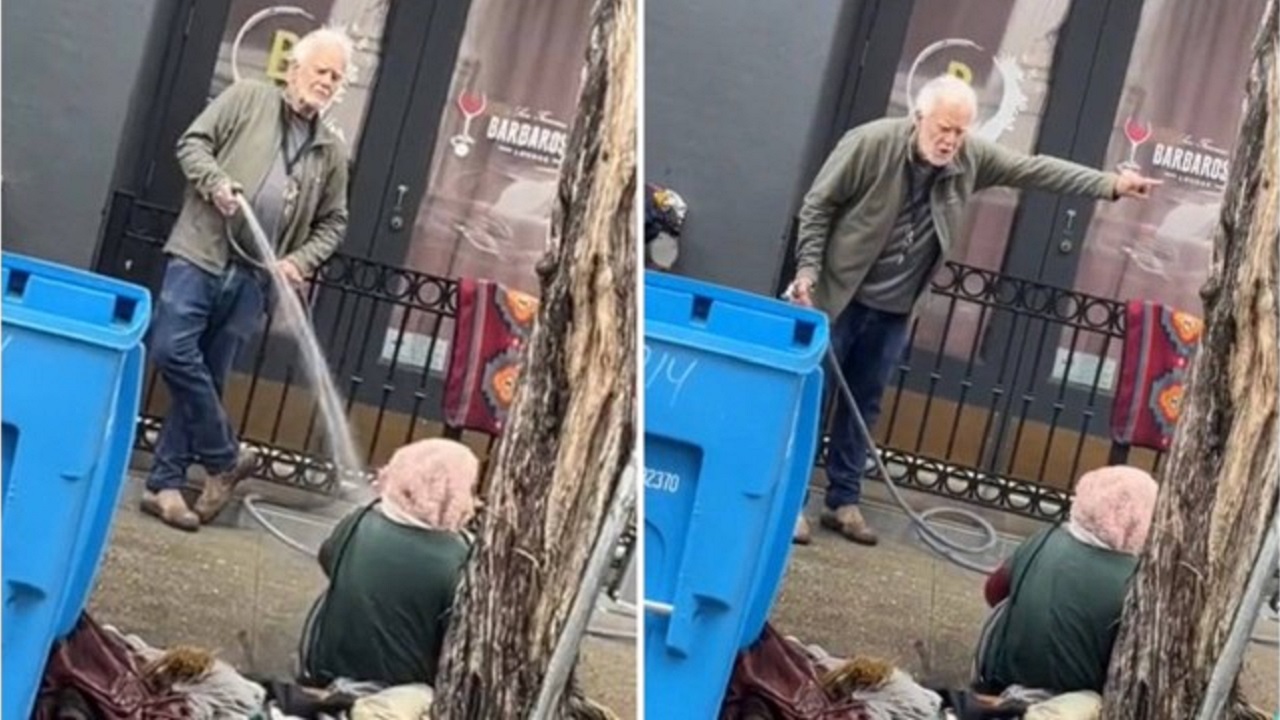 Dono de galeria de arte é flagrado jogando água em sem-teto