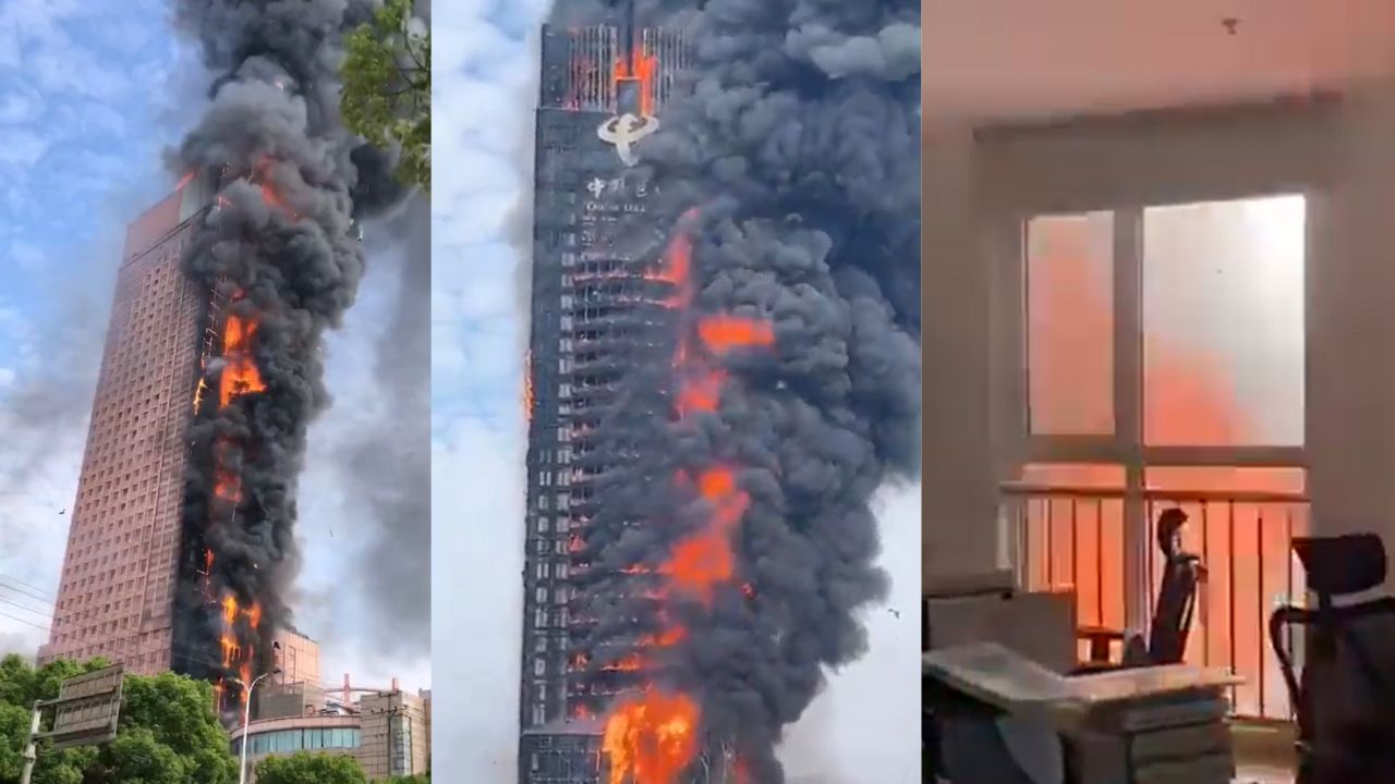 Fogo consome arranha-céu de empresa estatal na China