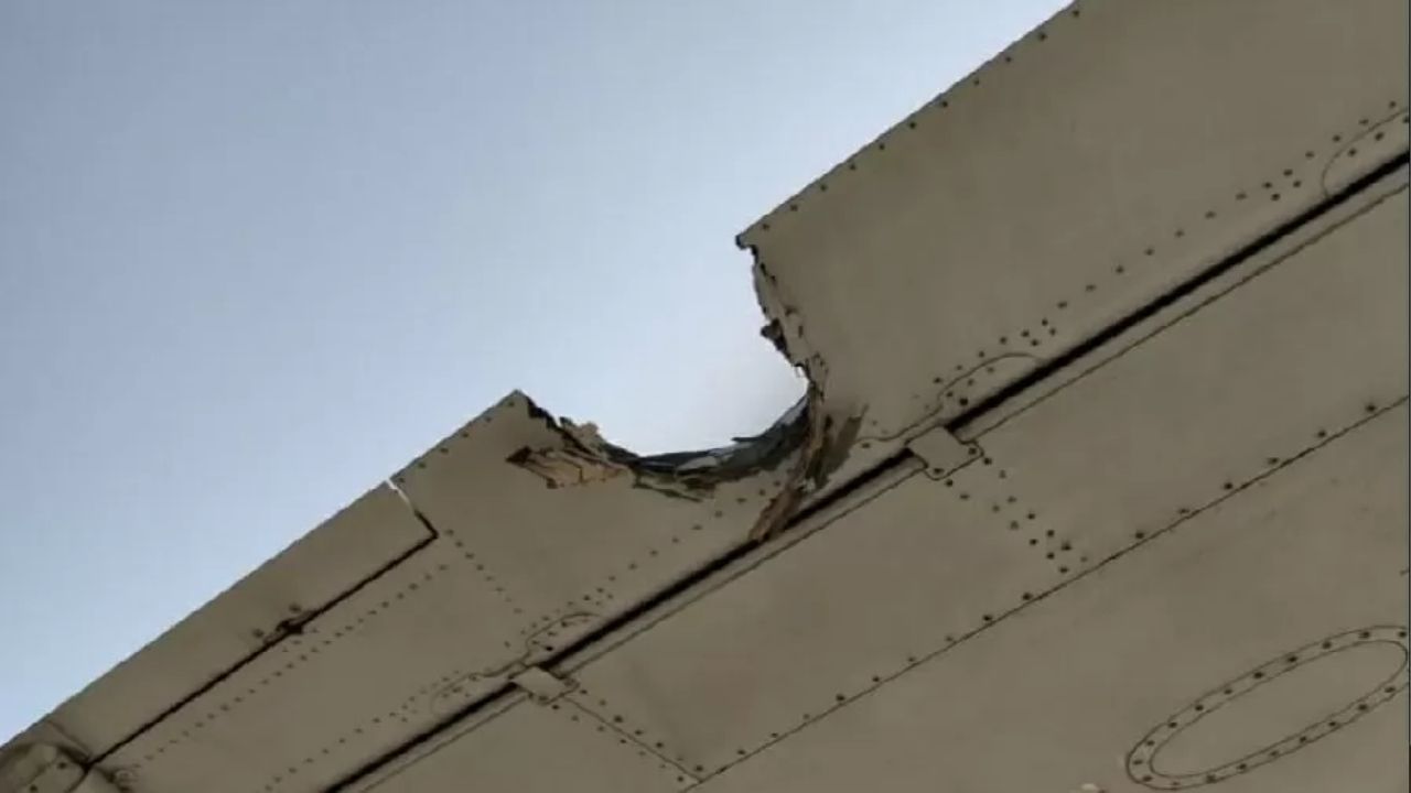 Asa de avião é danificada após colisão com poste em aeroporto na Índia