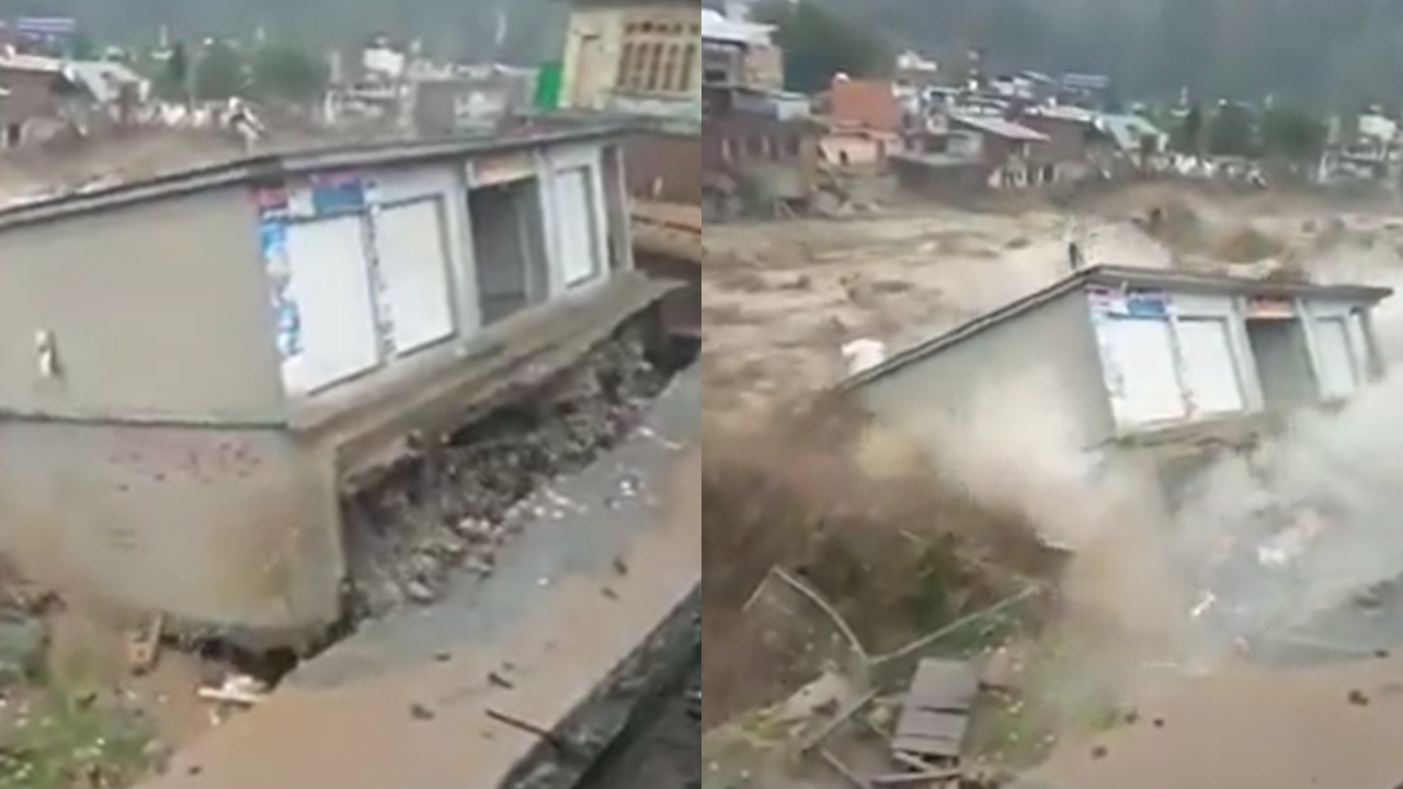 Vídeo mostra uma casa no Paquistão sendo destruída por enchente