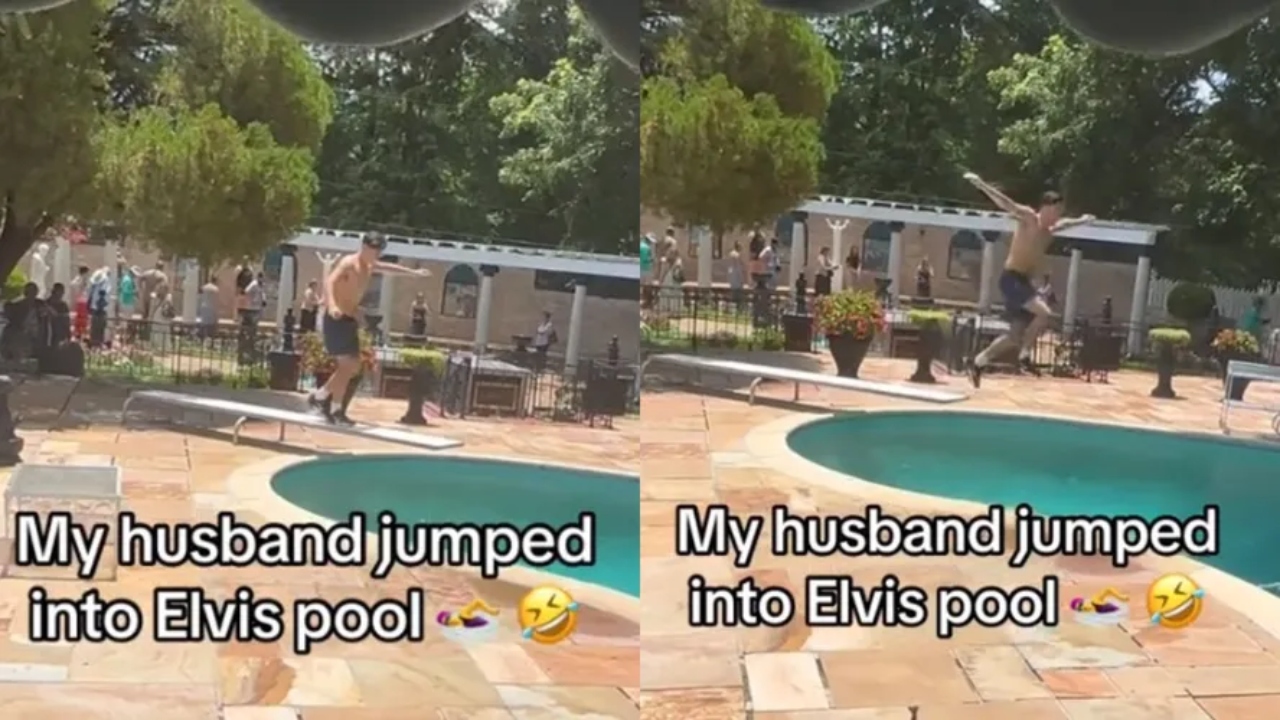Homem pula em piscina de propriedade de Elvis Presley e ação viraliza