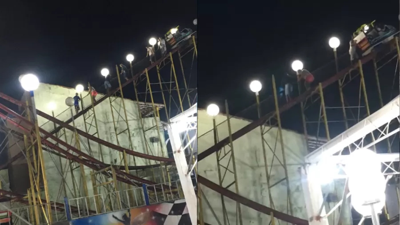 Grupo fica preso em montanha-russa no litoral de SP