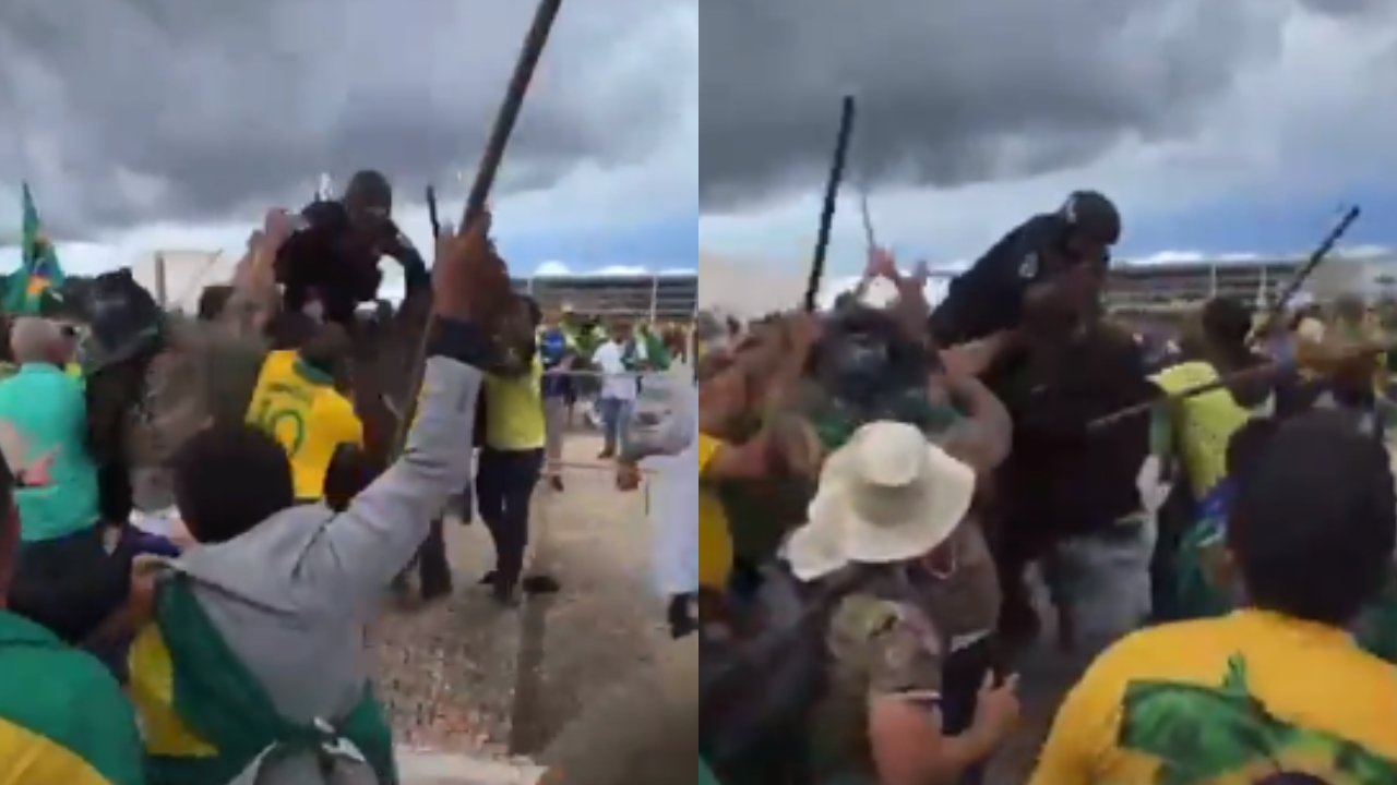Vídeo: Policial que estava em cavalo é agredido por terroristas em Brasília