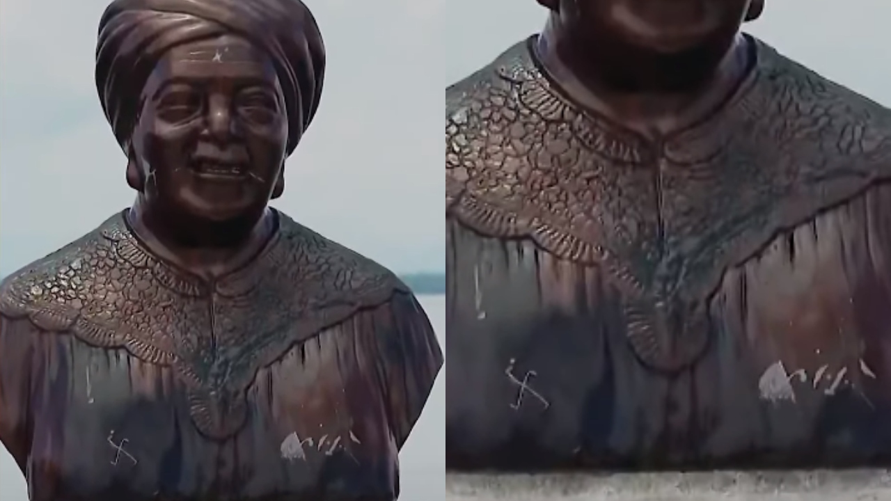 No Rio de Janeiro, busto que homenageia Maria Conga é vandalizado com símbolos nazistas