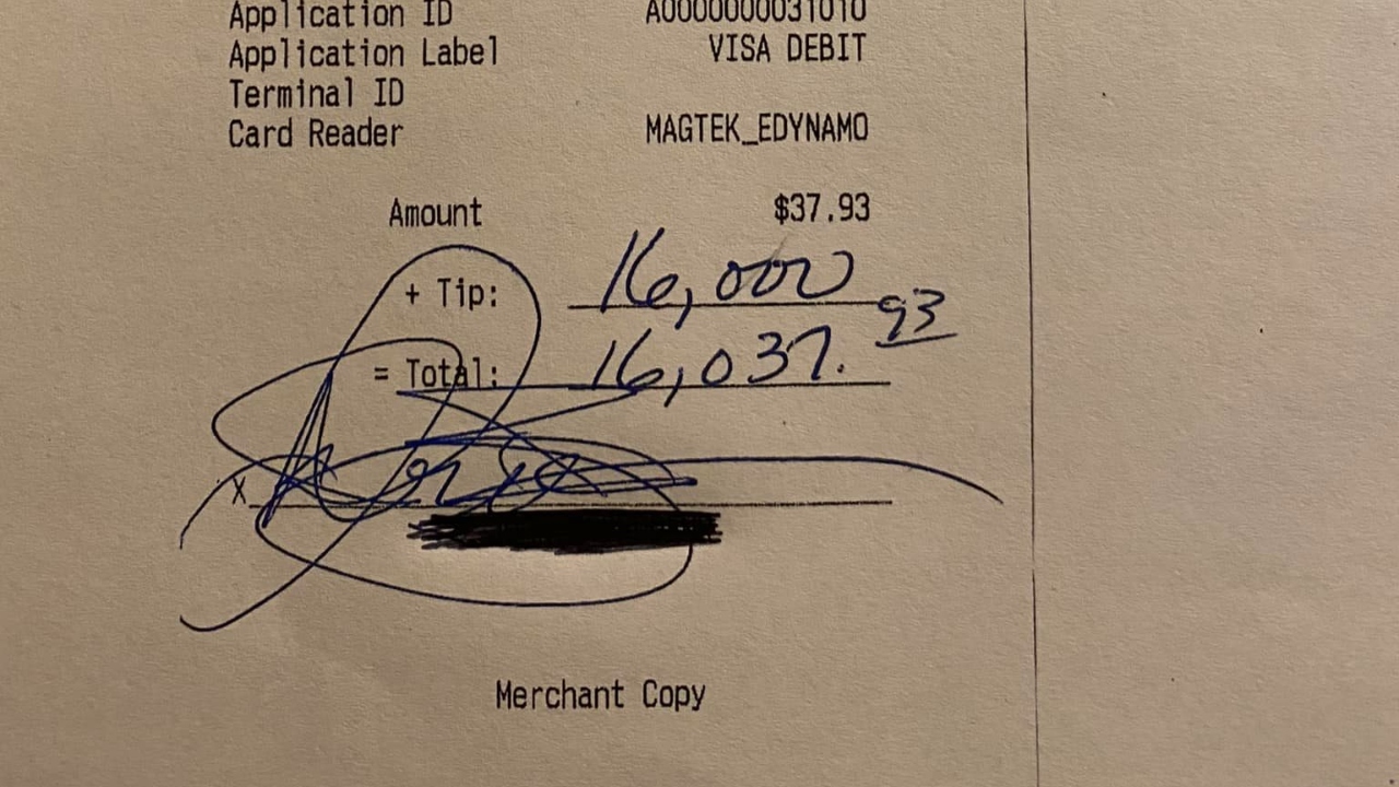 Cliente anônimo deixa gorjeta de 79 mil reais em restaurante nos EUA