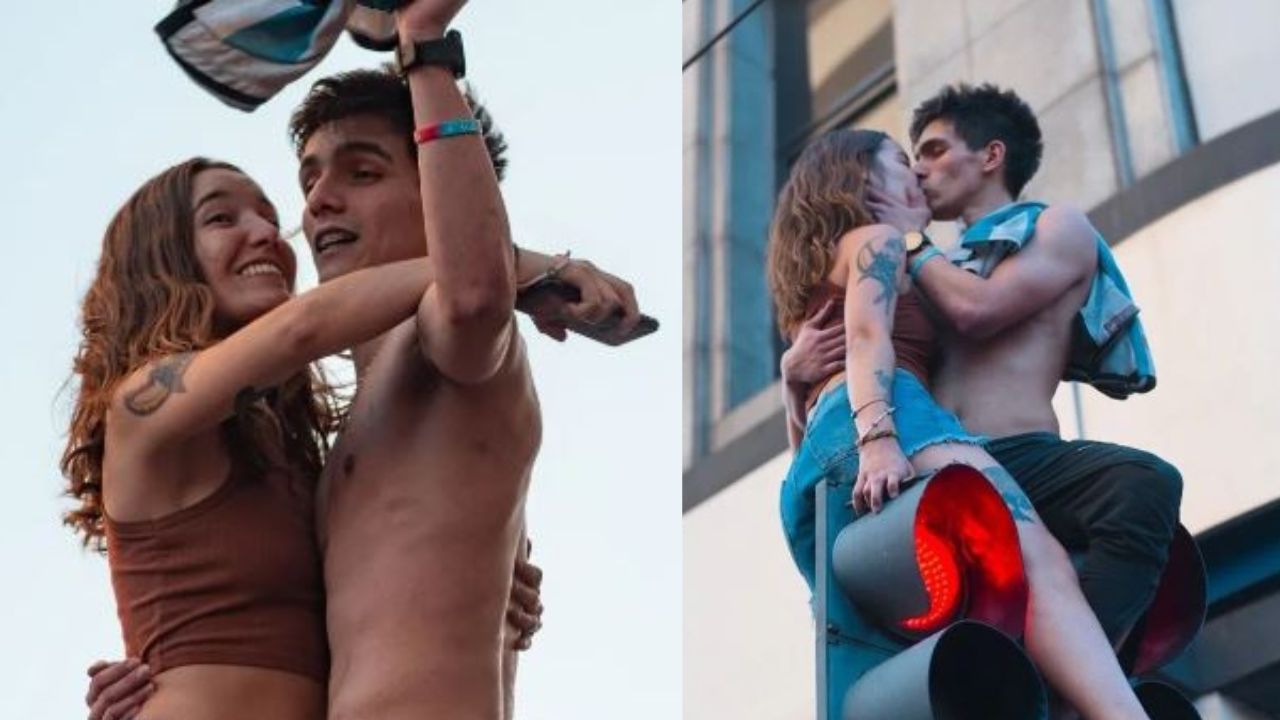A peculiar história por trás da imagem de um casal se beijando após a vitória da Argentina