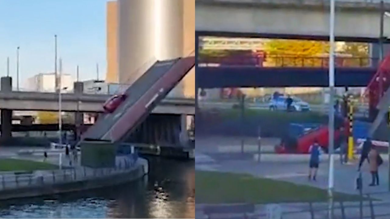 Motorista fica preso em ponte levadiça e sofre acidente bizarro na Bélgica