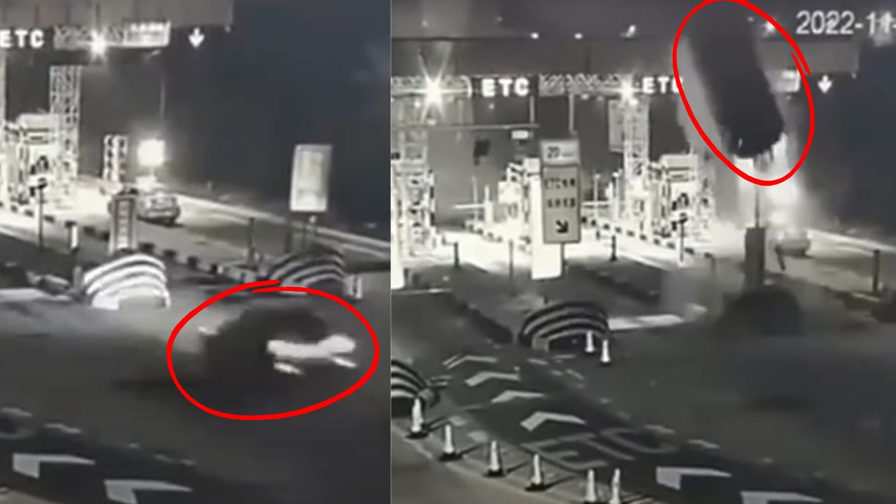 Carro é lançado ao ar após impacto captado por câmeras de segurança
