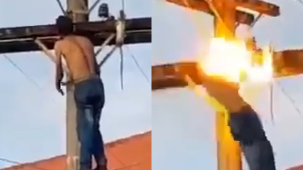 Bêbado, homem escala poste e toma choque em fio de alta tensão no ES